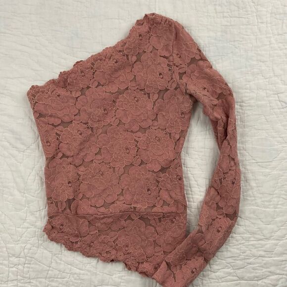 Free People Intimately One Shoulder Lace Mauve Long Sleeve Shirt size XS - Picture 1 of 8